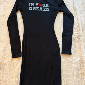 Chic Black Long Sleeve Dress with Graphic Detail